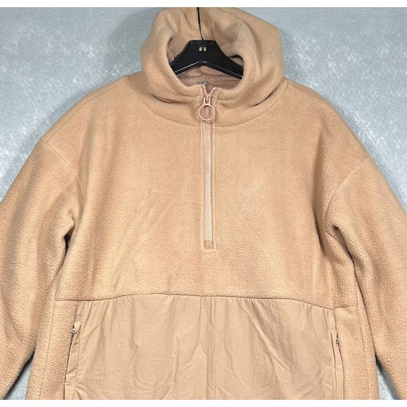 Fabletics Hooded Sweatshirt Womens Medium Peach Sherpa Half-Zip Fleece Jacket - Picture 2 of 8